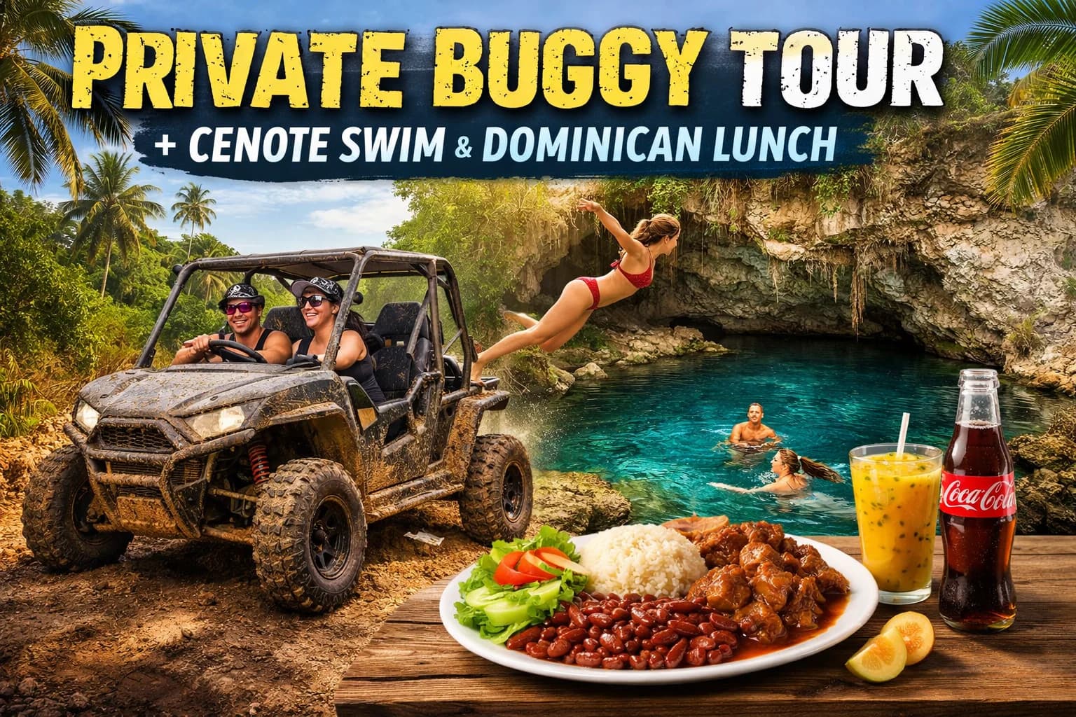 Buggy privado + cenote y almuerzo dominicano en Punta Cana